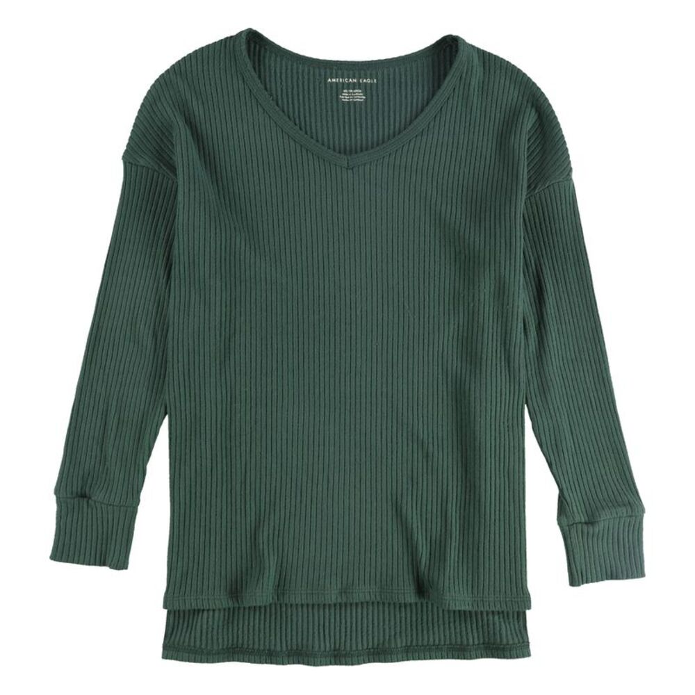 American Eagle Womens Ribbed Side Split Pullover Sweater, Green, XS, DM